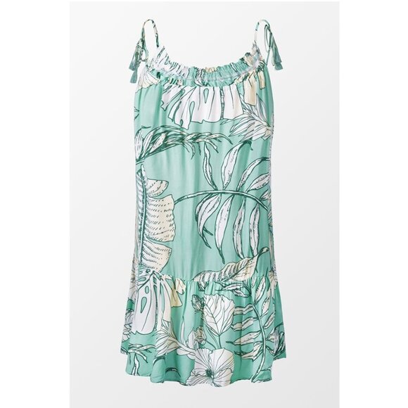 NWT Green White Tropical Print Bathing Suit Coverup Dress Sz M - Picture 2 of 7
